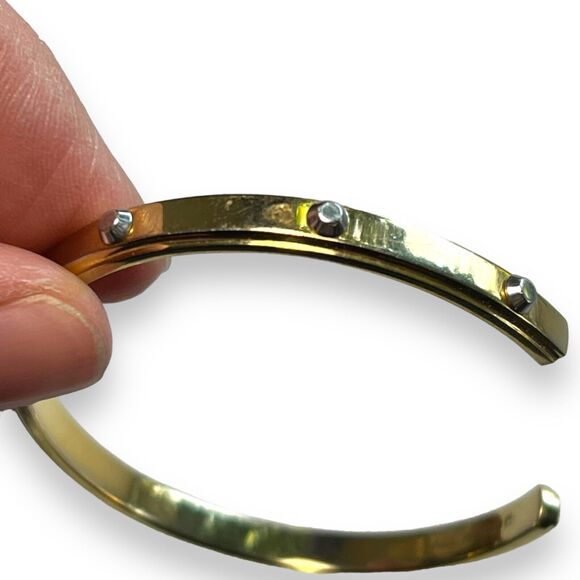 Michael Kors Womens Cuff Bangle Bracelet Heritage Astor Studded Open Gold Steel - Picture 4 of 9